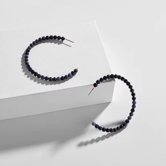 Summer Clearance! Natural Stone Navy Beaded Hoop Earrings | Artisan Nordic - Picture 1 of 1